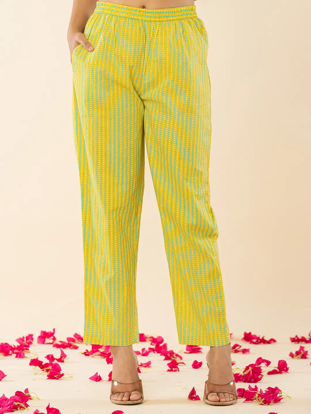 Yufta Yellow Cotton Sequins_Work Straight Kurta Dupatta Pant Set - Distacart
