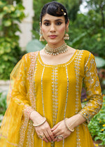 Thumbnail for Monjolika Fashion Mustard Embroidered Chinnon Readymade Palazzo Kameez for Festival - Distacart