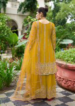 Thumbnail for Monjolika Fashion Mustard Embroidered Chinnon Readymade Palazzo Kameez for Festival - Distacart