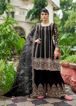 Thumbnail for Monjolika Fashion Black Embroidered Chinnon Readymade Palazzo Kameez for Festival - Distacart