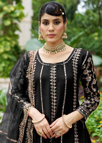 Thumbnail for Monjolika Fashion Black Embroidered Chinnon Readymade Palazzo Kameez for Festival - Distacart