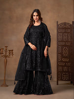 Thumbnail for Monjolika Fashion Black Embroidered Net Party Palazzo Salwar Suit - Distacart