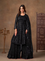 Thumbnail for Monjolika Fashion Black Embroidered Net Party Palazzo Salwar Suit - Distacart
