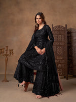 Thumbnail for Monjolika Fashion Black Embroidered Net Party Palazzo Salwar Suit - Distacart
