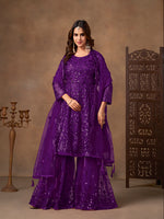 Thumbnail for Monjolika Fashion Purple Embroidered Net Party Palazzo Salwar Suit - Distacart