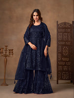 Thumbnail for Monjolika Fashion Navy Blue Embroidered Net Party Palazzo Salwar Suit - Distacart