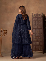 Thumbnail for Monjolika Fashion Navy Blue Embroidered Net Party Palazzo Salwar Suit - Distacart