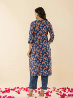 Thumbnail for Yufta Blue Cotton Dori_Embroidery Straight Kurta Dupatta Pant Set
