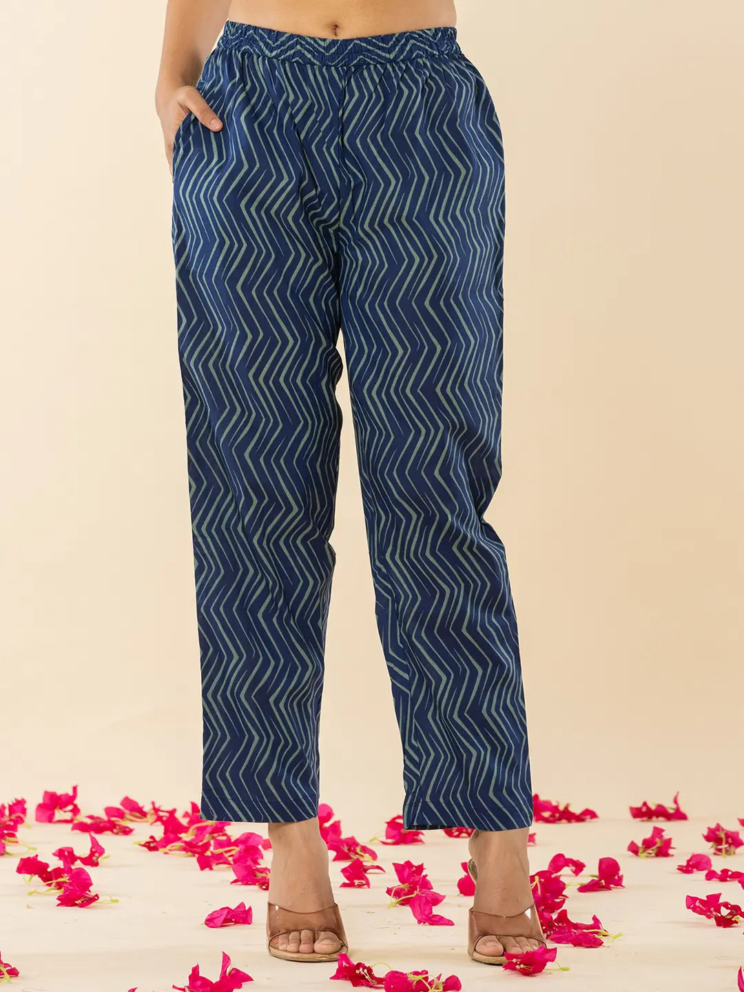 Yufta Blue Cotton Dori_Embroidery Straight Kurta Dupatta Pant Set