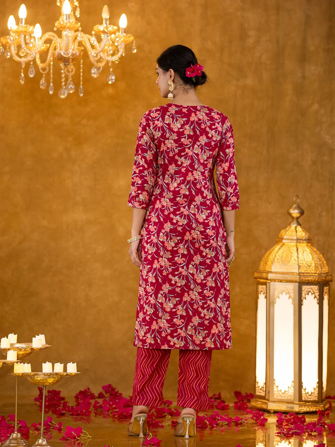 Yufta Burgundy Cotton Dori_Embroidery Straight Kurta Dupatta Pant Set - Distacart