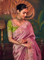 Thumbnail for Monjolika Fashion Onion Pink Zari Woven Silk Blend Embroidered Saree For Wedding Wear - Distacart