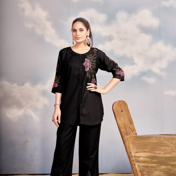 Pramukh Fab Black Color Rayon Co-ords Set - Distacart