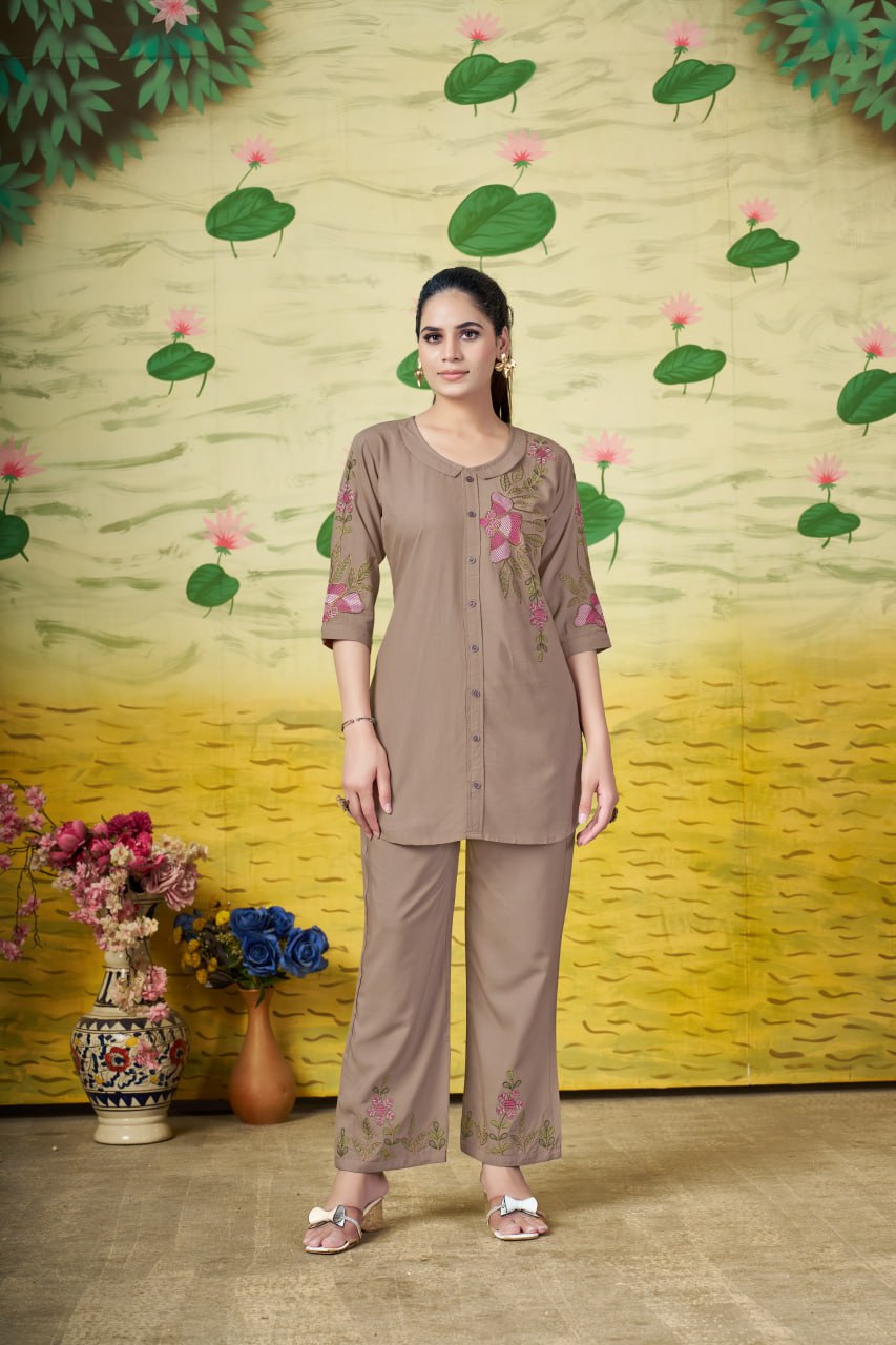 Pramukh Fab Brown Color Rayon Co-ords Set - Distacart