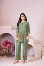 Thumbnail for Pramukh Fab Olive Color Rayon Co-ords Set - Distacart