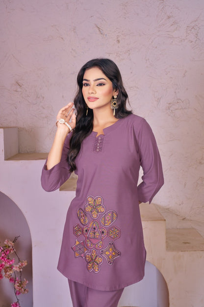 Pramukh Fab Lavender Color Rayon Co-ords Set - Distacart