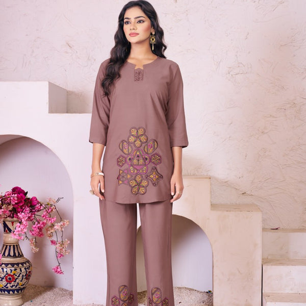 Pramukh Fab Coffee Color Rayon Co-ords Set - Distacart