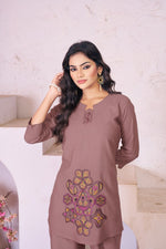 Thumbnail for Pramukh Fab Coffee Color Rayon Co-ords Set - Distacart