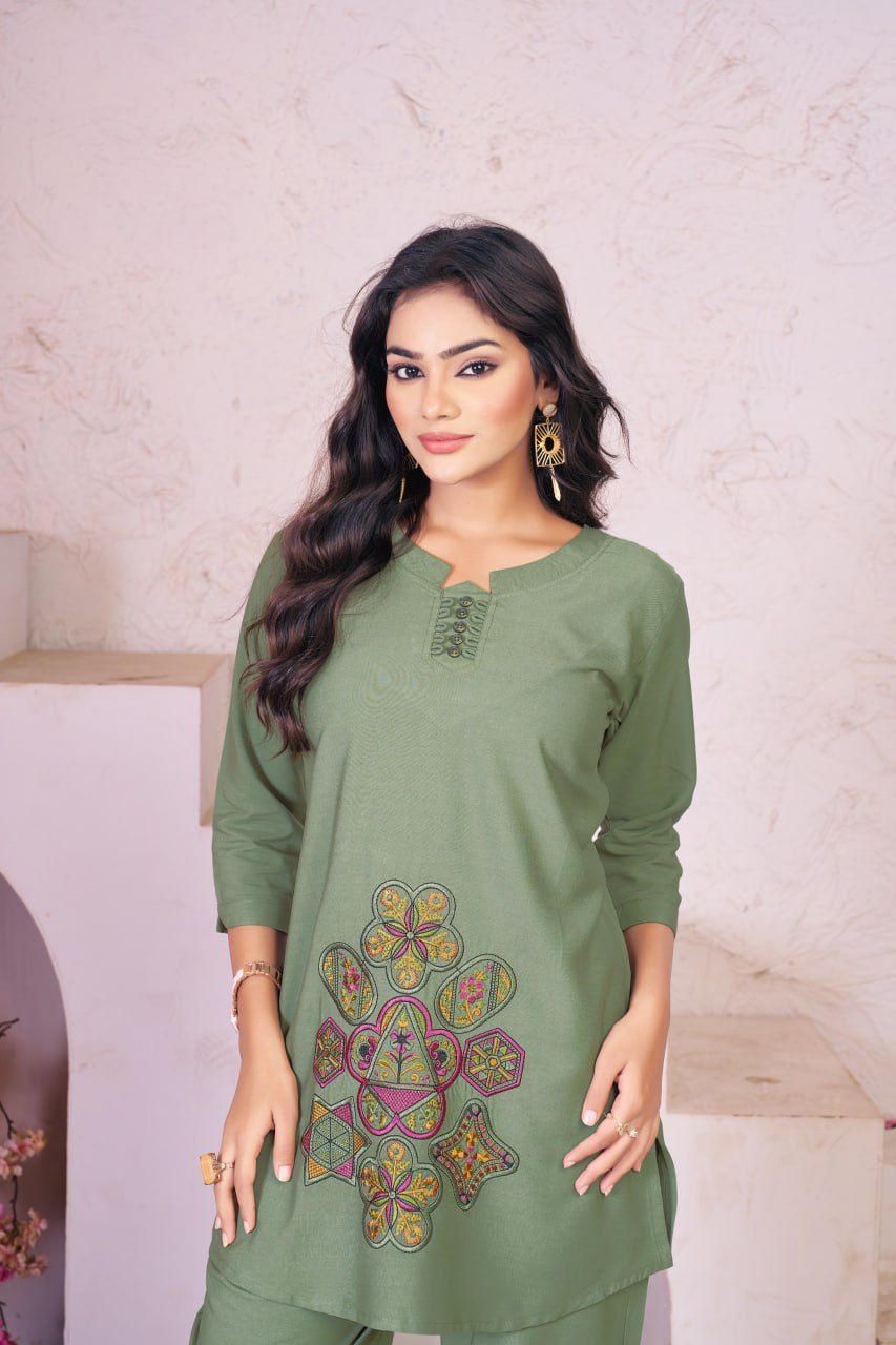Pramukh Fab Olive Color Rayon Co-ords Set - Distacart