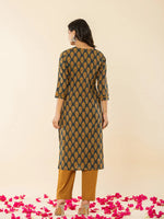 Thumbnail for Yufta Military Green Cotton Straight Kurta Dupatta Pant Set - Distacart