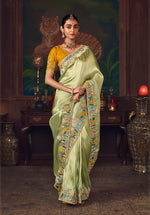 Thumbnail for Monjolika Fashion Light Green Zari Woven Silk Blend Embroidered Saree For Wedding Wear - Distacart