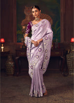 Thumbnail for Monjolika Fashion Lavender Zari Woven Silk Blend Embroidered Saree For Wedding Wear - Distacart
