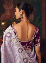 Thumbnail for Monjolika Fashion Lavender Zari Woven Silk Blend Embroidered Saree For Wedding Wear - Distacart