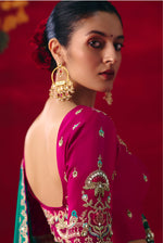Thumbnail for Monjolika Fashion Teal Fancy Fabric Embroidered Thread Work Classic Saree - Distacart