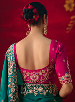 Thumbnail for Monjolika Fashion Teal Fancy Fabric Embroidered Thread Work Classic Saree - Distacart