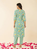 Thumbnail for Yufta Sea Green Cotton Dori_Embroidery Straight Kurta Dupatta Pant Set