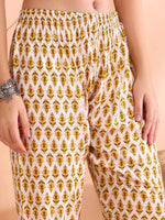 Thumbnail for Ode by House of Pataudi Floral Printed Sequinned Pure Cotton Kurta With Trouser & Dupatta - Distacart