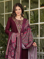 Thumbnail for The52 Women's Gorgeous Rayon Slub Embroidery Straight Kurta with Pant And Dupatta Set