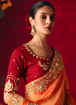 Thumbnail for Monjolika Fashion Rust Fancy Fabric Embroidered Thread Work Classic Saree - Distacart