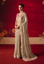 Thumbnail for Monjolika Fashion Beige Fancy Fabric Embroidered Thread Work Classic Saree - Distacart