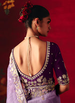 Thumbnail for Monjolika Fashion Lavender Fancy Fabric Embroidered Thread Work Classic Saree - Distacart