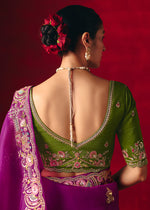 Thumbnail for Monjolika Fashion Purple Fancy Fabric Embroidered Thread Work Classic Saree - Distacart