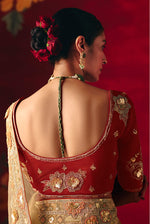 Thumbnail for Monjolika Fashion Beige Fancy Fabric Embroidered Thread Work Classic Saree - Distacart