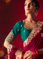 Thumbnail for Monjolika Fashion Rani Pink Fancy Fabric Embroidered Thread Work Classic Saree - Distacart