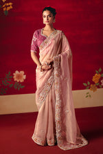 Thumbnail for Monjolika Fashion Light Pink Fancy Fabric Embroidered Thread Work Classic Saree - Distacart