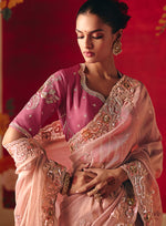 Thumbnail for Monjolika Fashion Light Pink Fancy Fabric Embroidered Thread Work Classic Saree - Distacart
