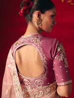 Thumbnail for Monjolika Fashion Light Pink Fancy Fabric Embroidered Thread Work Classic Saree - Distacart