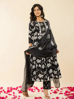 Thumbnail for Yufta Black Cotton Sequins_Work Anarkali Kurta Dupatta Pant Set