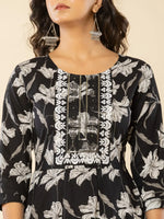 Thumbnail for Yufta Black Cotton Sequins_Work Anarkali Kurta Dupatta Pant Set