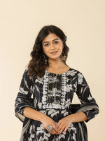 Thumbnail for Yufta Black Cotton Sequins_Work Anarkali Kurta Dupatta Pant Set