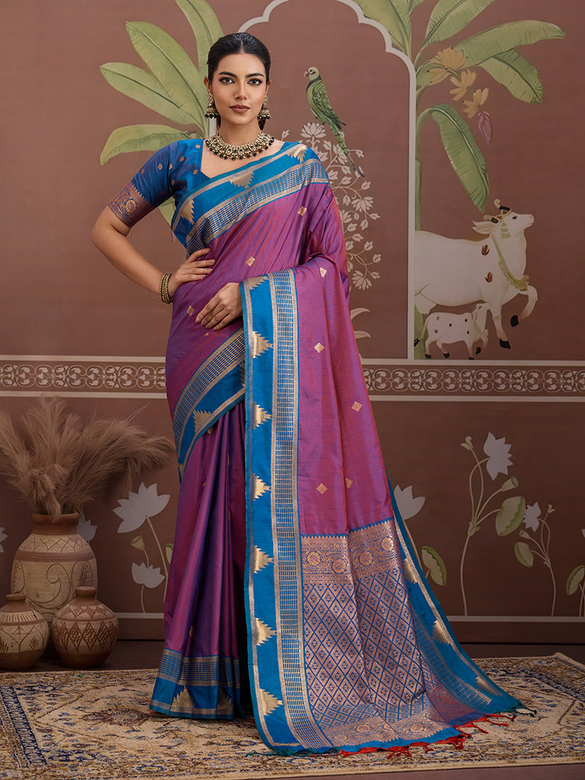 Monjolika Fashion Purple Weaving Work Tussar Silk Festival Contemporary Saree - Distacart