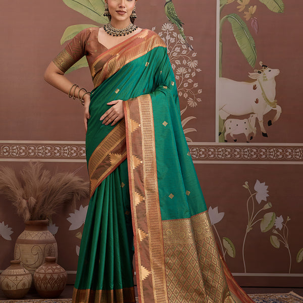 Monjolika Fashion Green Weaving Work Tussar Silk Festival Contemporary Saree - Distacart