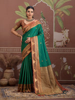 Thumbnail for Monjolika Fashion Green Weaving Work Tussar Silk Festival Contemporary Saree - Distacart