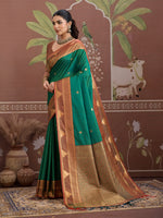 Thumbnail for Monjolika Fashion Green Weaving Work Tussar Silk Festival Contemporary Saree - Distacart