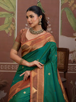 Thumbnail for Monjolika Fashion Green Weaving Work Tussar Silk Festival Contemporary Saree - Distacart