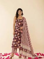 Thumbnail for Yufta Brown Sleeveless Cotton Kurta With Dupatta Set
