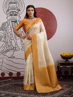 Thumbnail for Monjolika Fashion Cream And Orange Handloom Weaving Silk Blend Festival Trendy Saree - Distacart